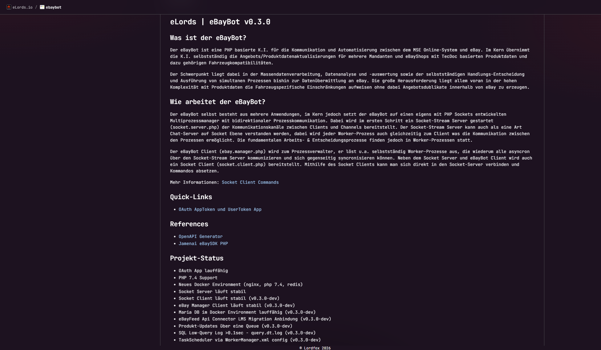 Historischer README-Ausschnitt zur eBayBot-Architektur