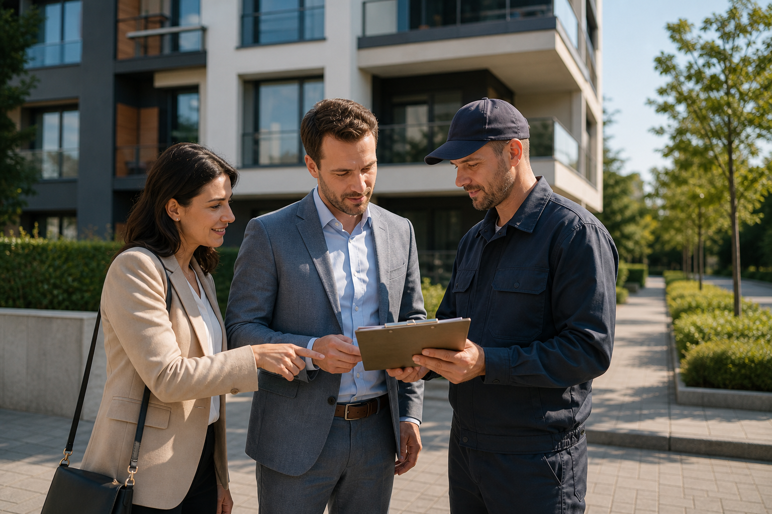 Immobilienmanager koordiniert mit einem externen Dienstleister die nächsten Schritte am Objekt.